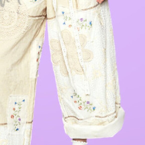 POL Doilies & Daisies Embroidered Soft Quilted Gauze Boho Wide Leg Pants. - Picture 4 of 11